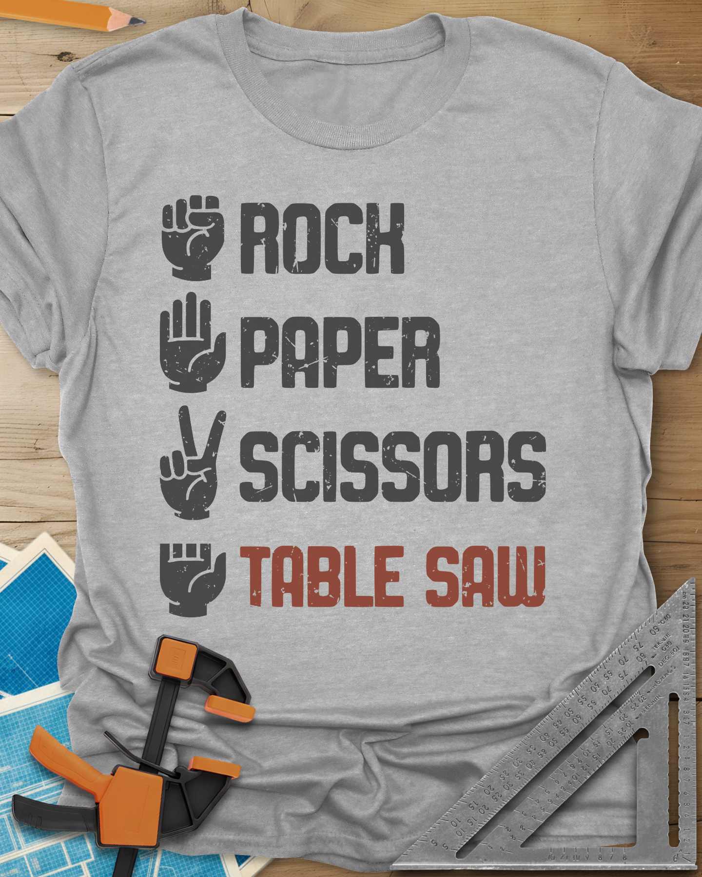 Rock, Paper, Scissors, Table Saw Vintage Tee
