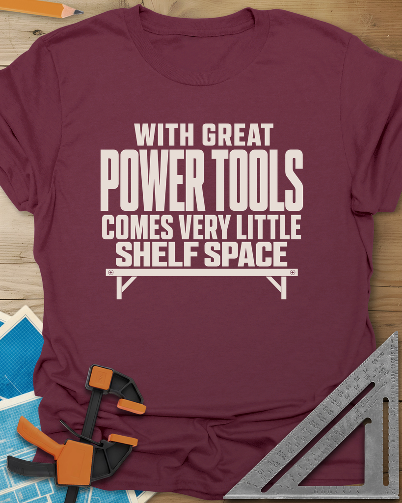 With Great Power Tools Tee — maroon