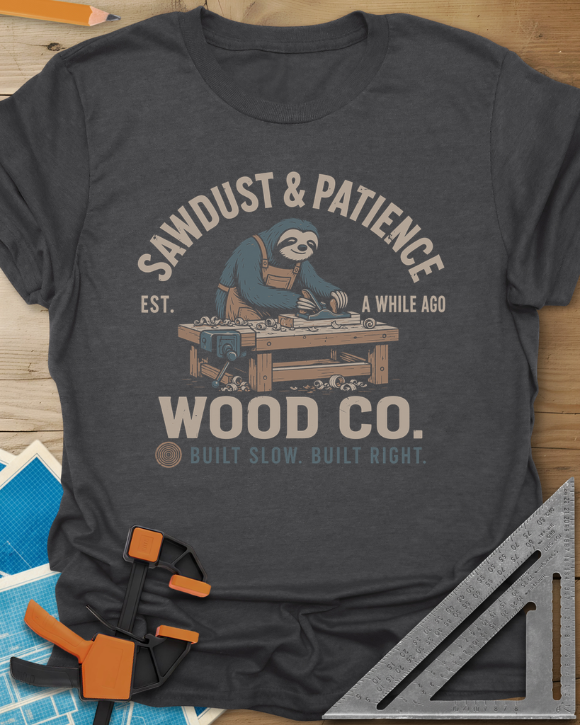 Sawdust & Patience Tee — dark_heather_grey