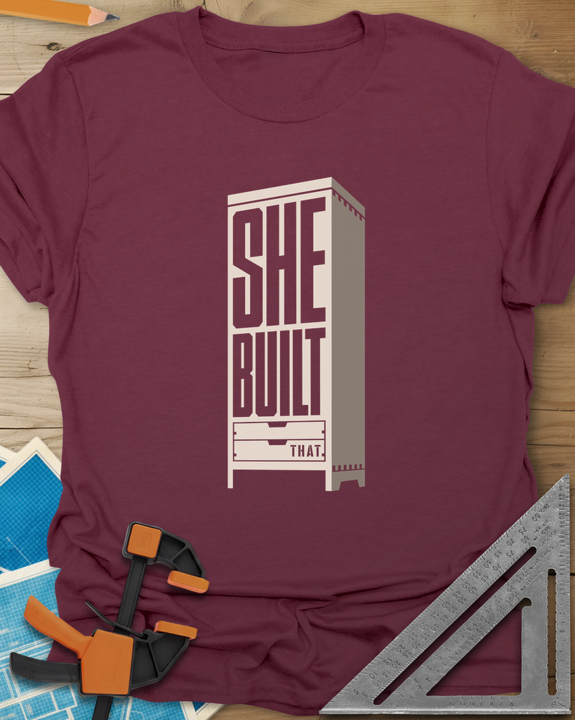 She Built Tee — maroon