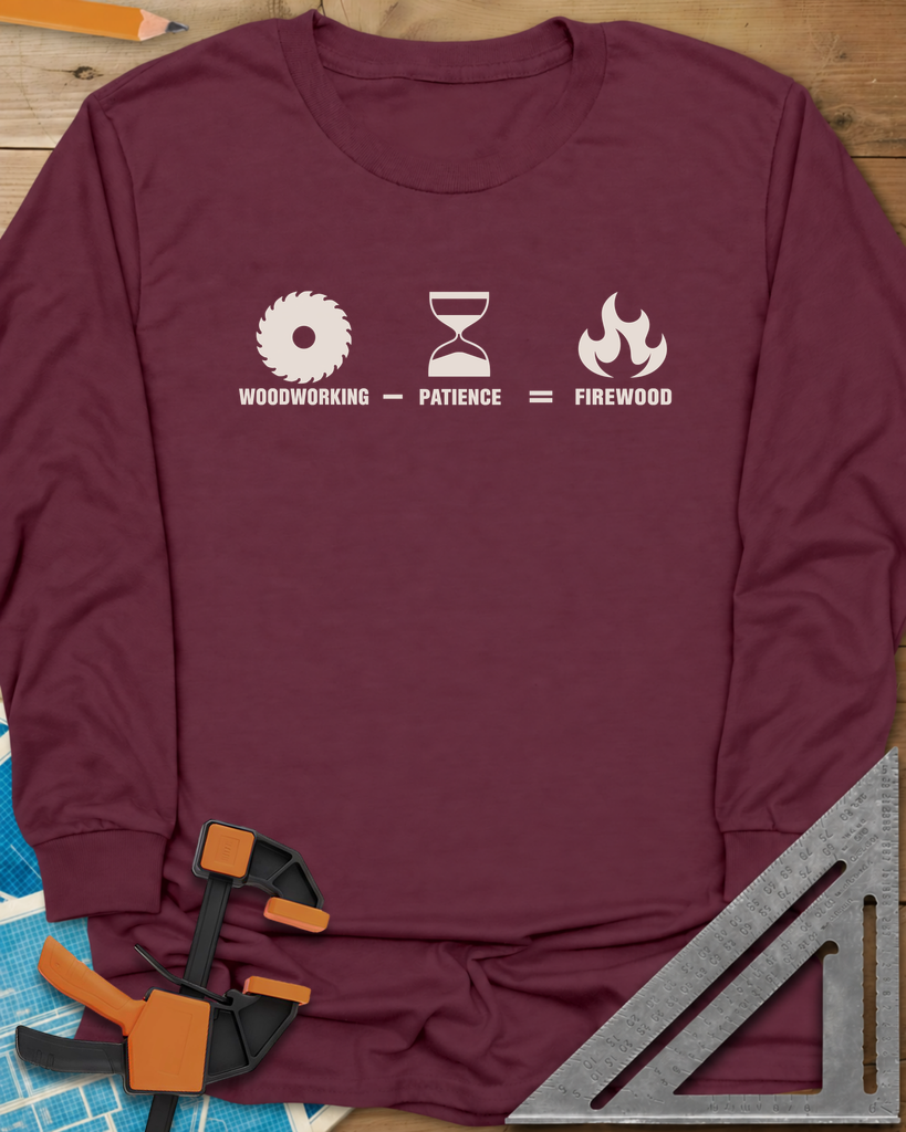 Patience Firewood Long Sleeve Tee — maroon