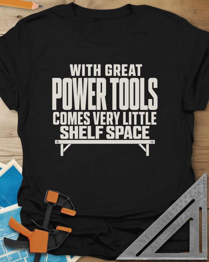 With Great Power Tools Tee — black