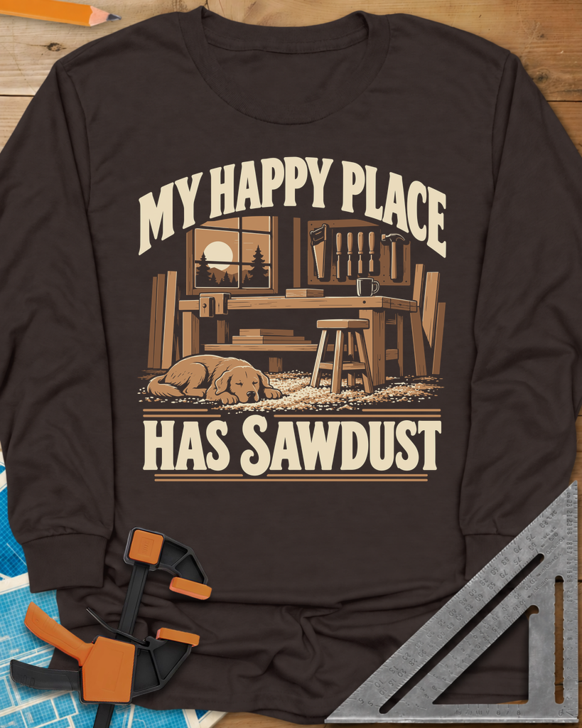 My Happy Place Has Sawdust Long Sleeve Tee — dark_chocolate