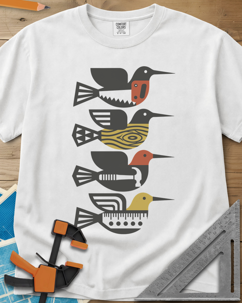 Woodworking Birds - Premium Heavyweight Tee — white