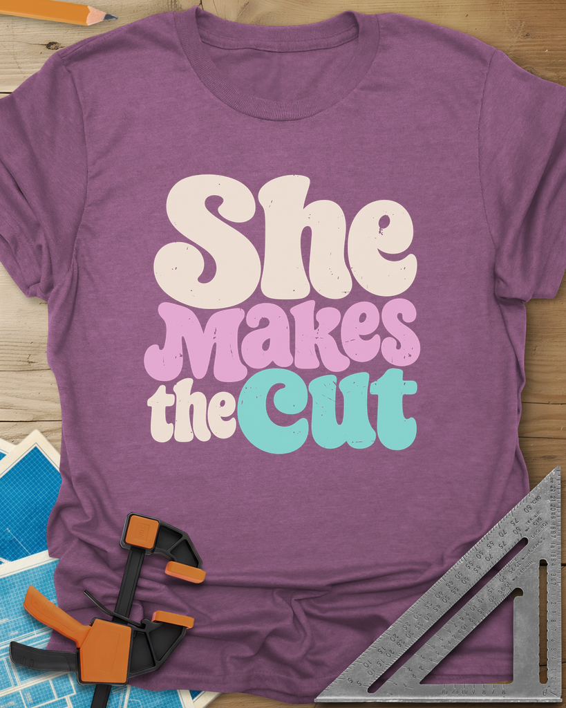 She Makes The Cut Tee — heather_maroon