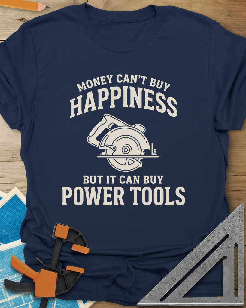 Money Can't Buy Happiness Power Tools Tee — navy