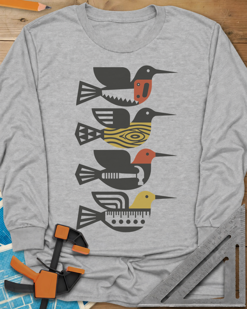 Woodworking Birds Long Sleeve Tee — sport_grey