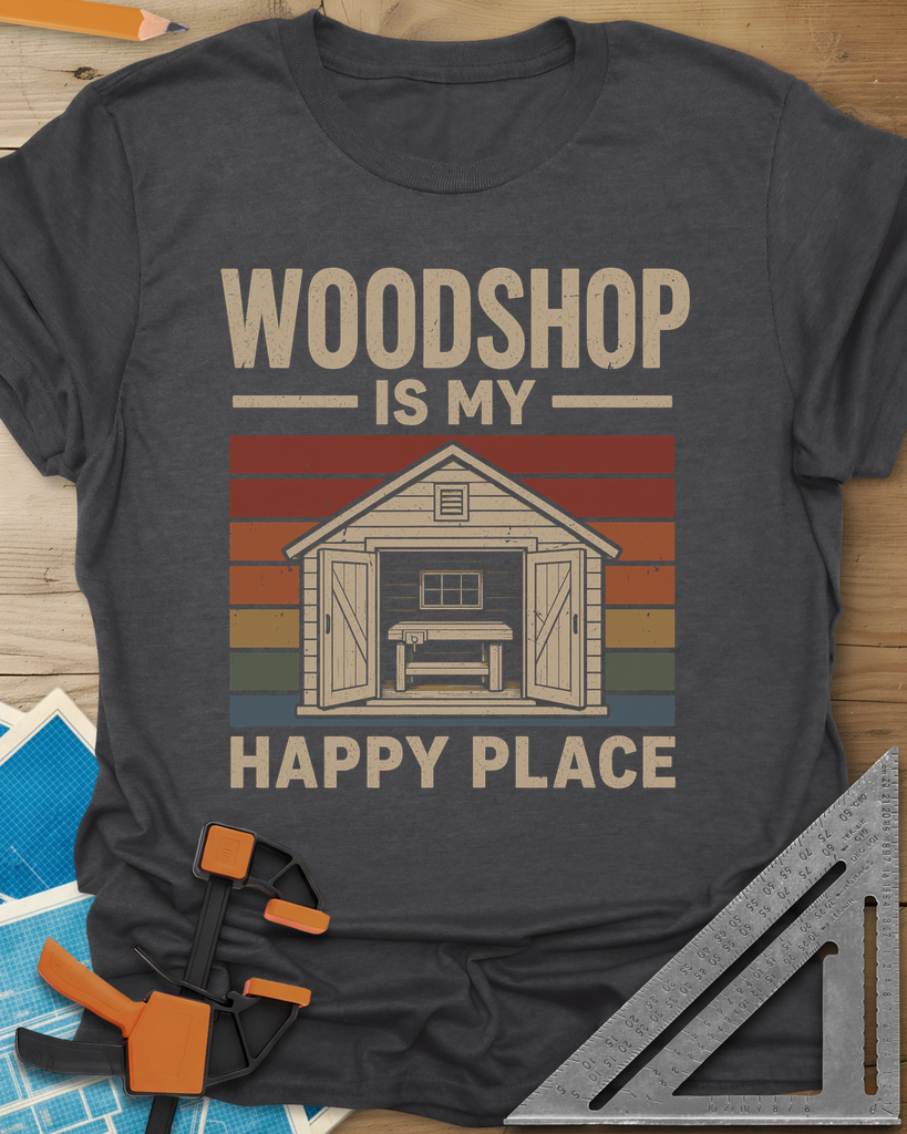 Woodshop Happy Place Tee — dark_heather_grey