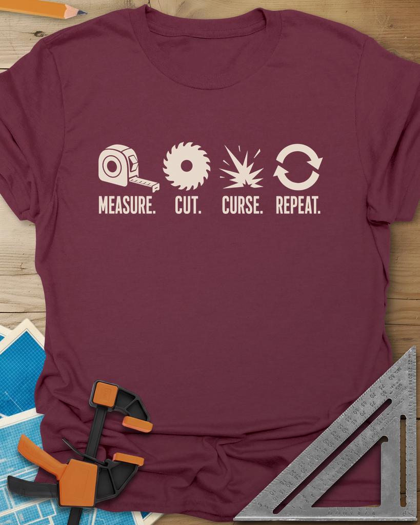 Measure Cut Repeat Tee — maroon