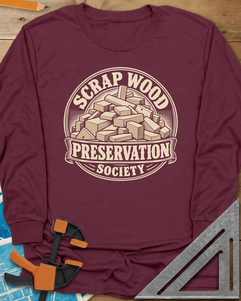 Scrap Wood Society Long Sleeve Tee — maroon