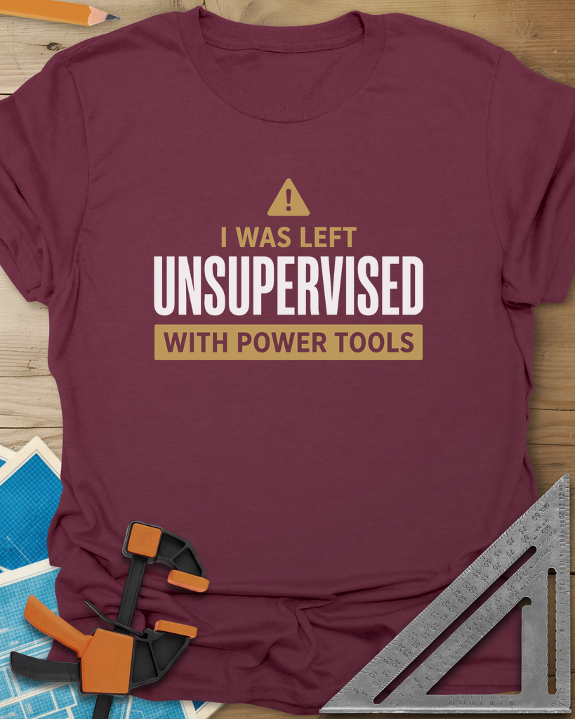 Left Unsupervised With Power Tools Tee — maroon