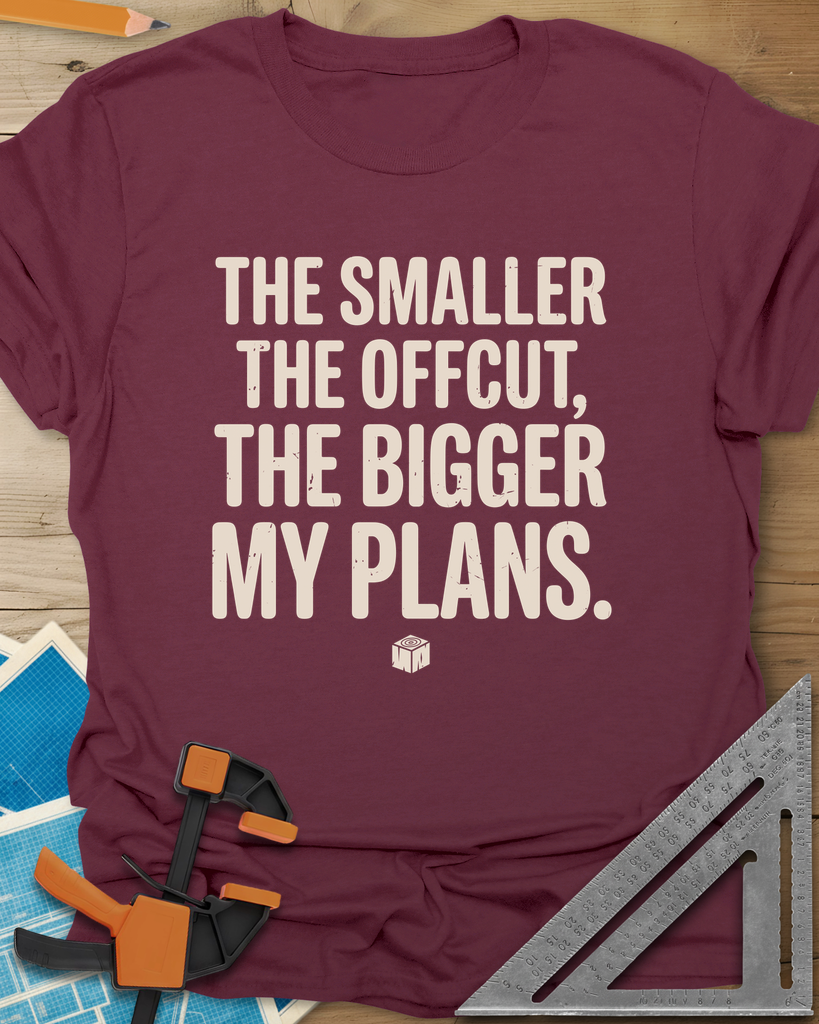 The Smaller The Offcut Tee — maroon