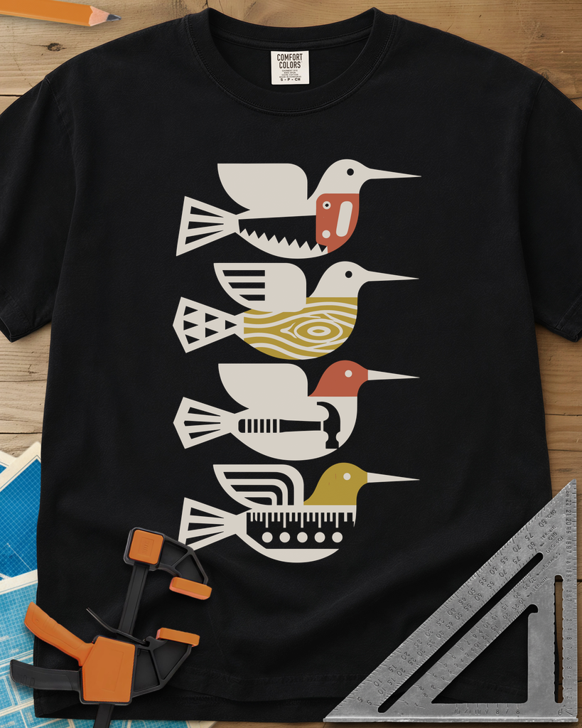 Woodworking Birds - Premium Heavyweight Tee — black