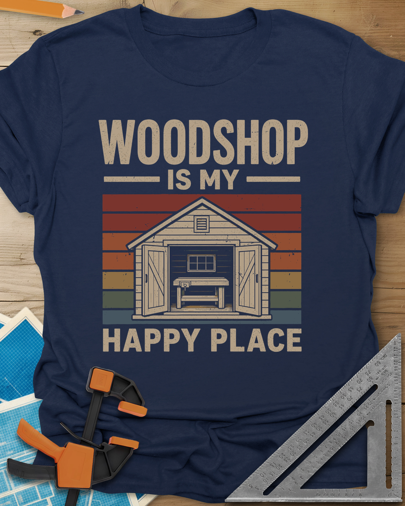 Woodshop Happy Place Tee — navy