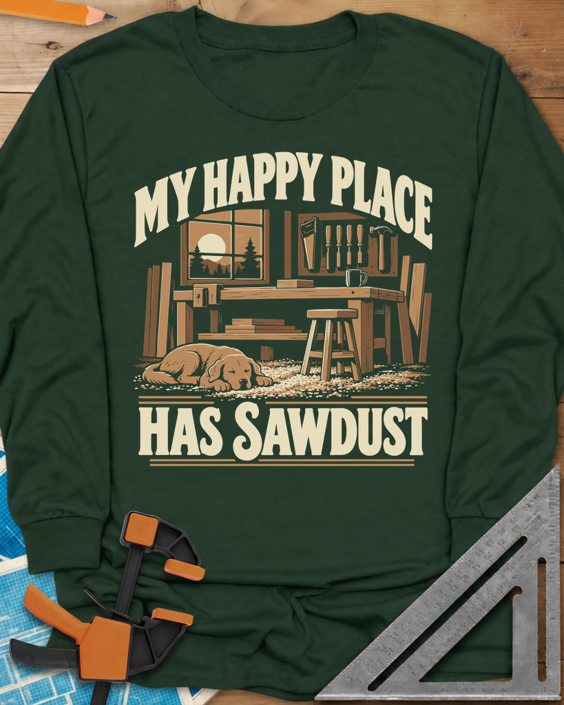 My Happy Place Has Sawdust Long Sleeve Tee — forest_green