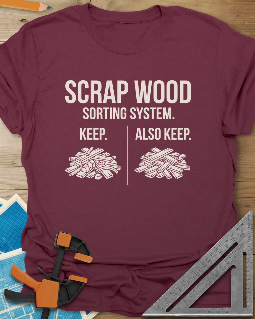 Scrap Wood Sorting System Tee — maroon