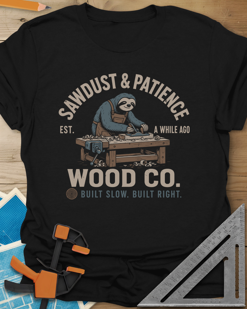 Sawdust & Patience Tee — black