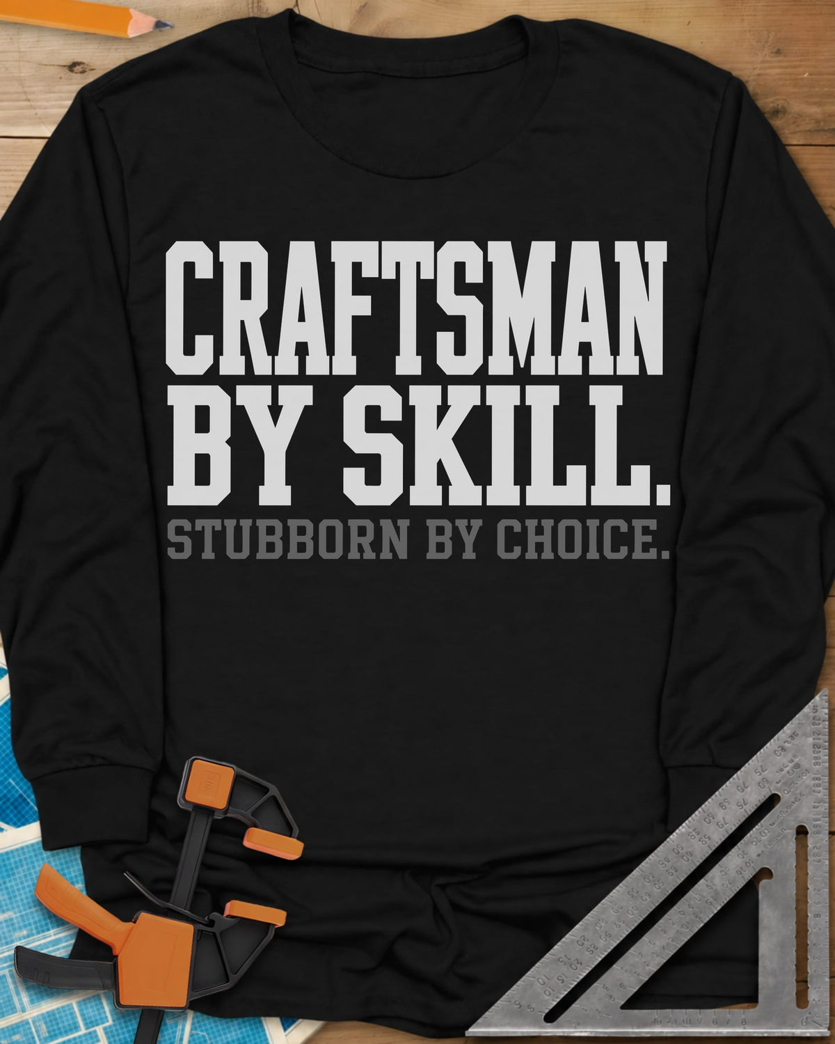 Craftsman Skill long sleeve shirt in Black, two lines of bold block lettering, nothing else