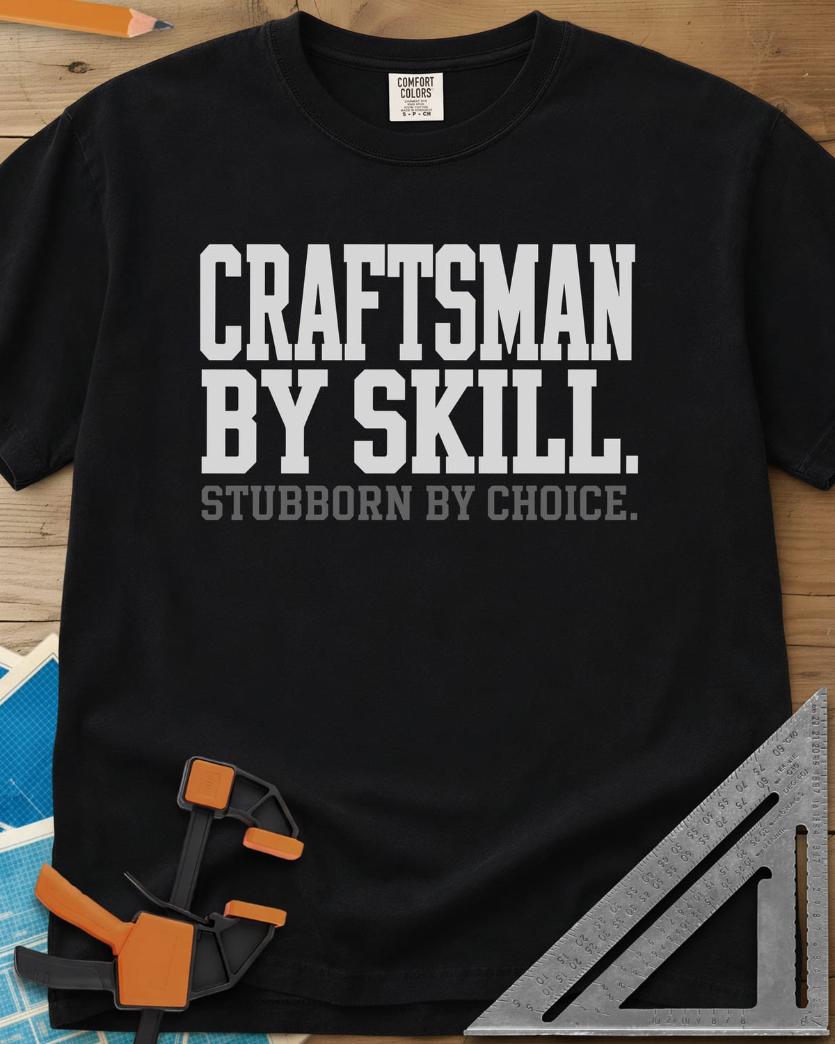 Craftsman Skill heavyweight tee in Black, two lines of bold block lettering, nothing else