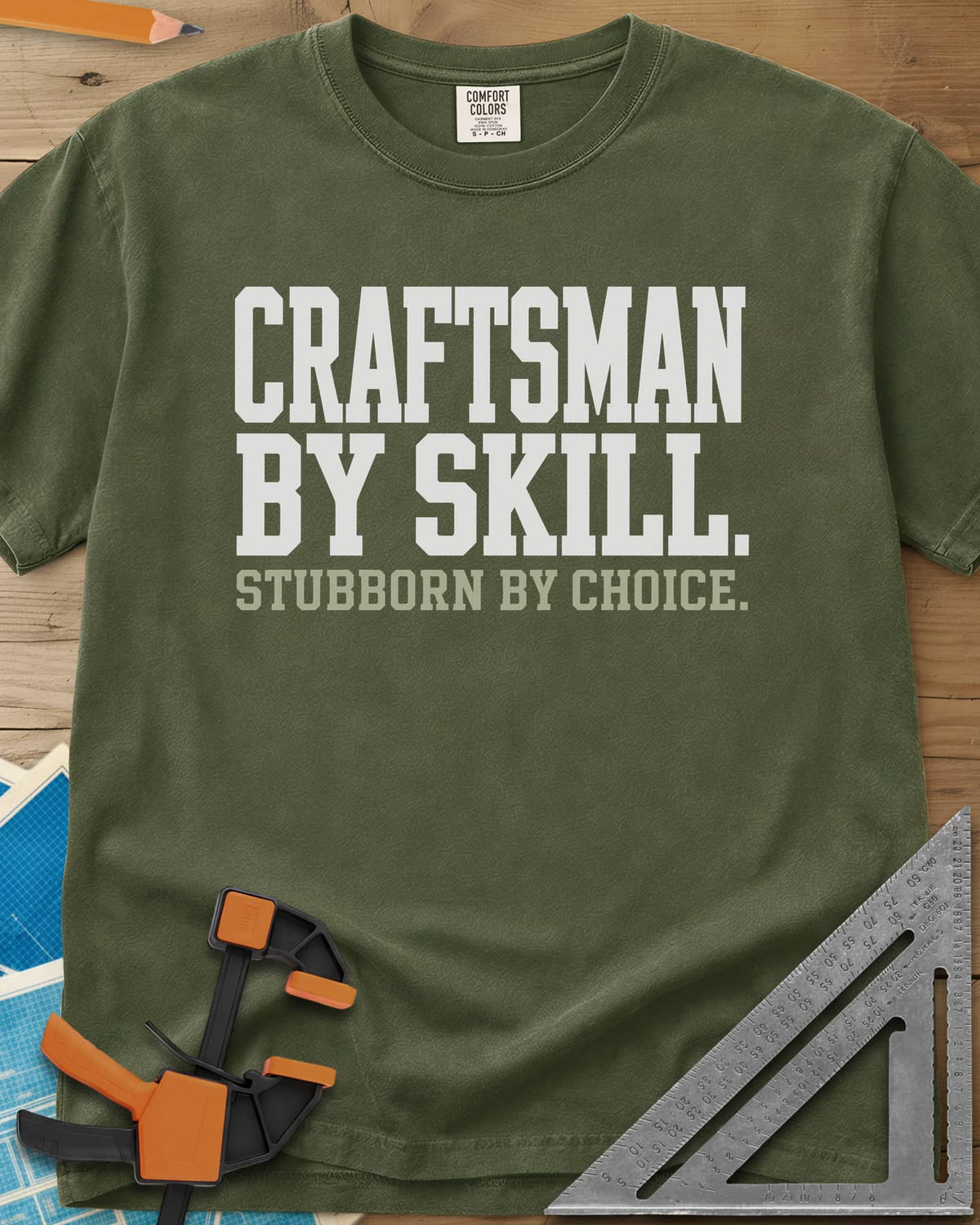 Craftsman Skill heavyweight tee in Hemp, two lines of bold block lettering, nothing else