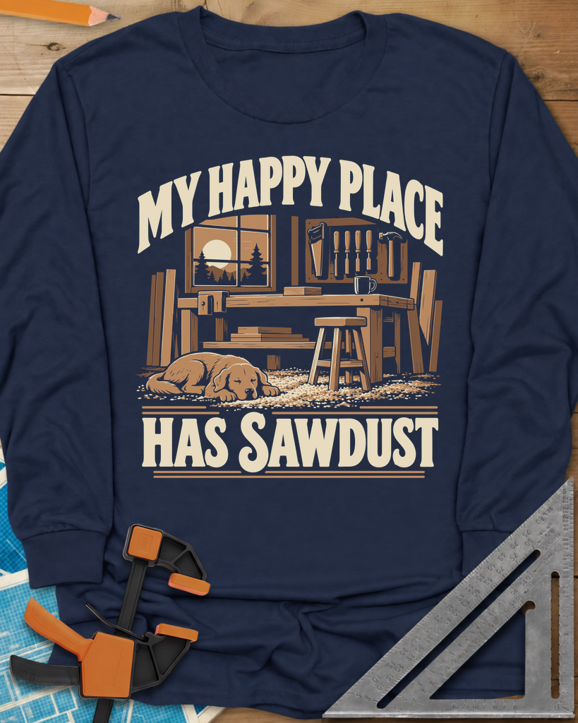 My Happy Place Has Sawdust Long Sleeve Tee — navy