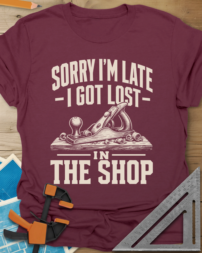Lost In The Shop Tee — maroon