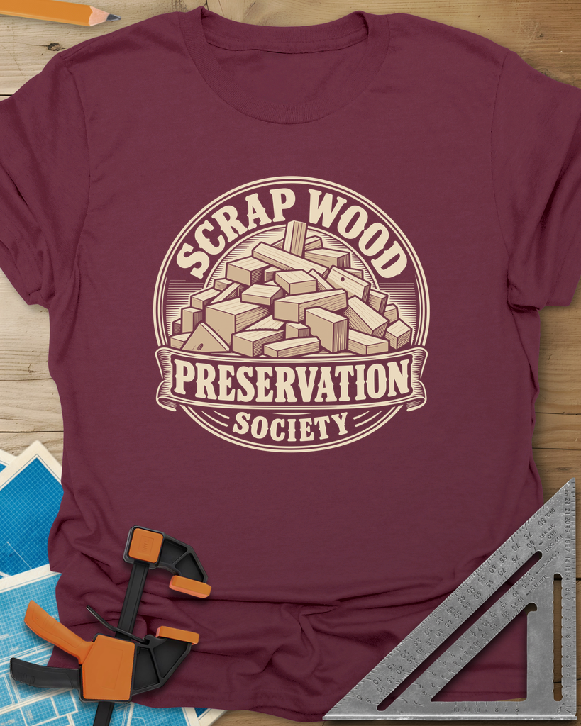 Scrap Wood Society Tee — maroon
