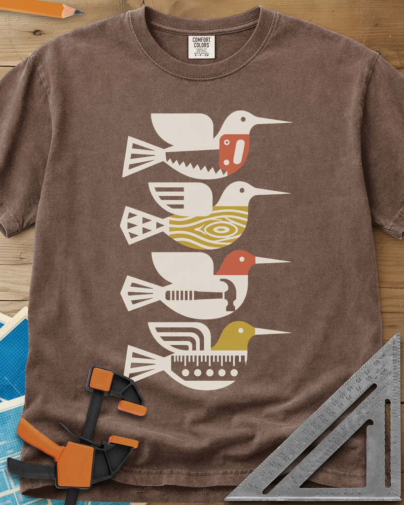 Woodworking Birds - Premium Heavyweight Tee — espresso