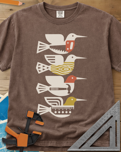 Woodworking Birds - Premium Heavyweight Tee — espresso