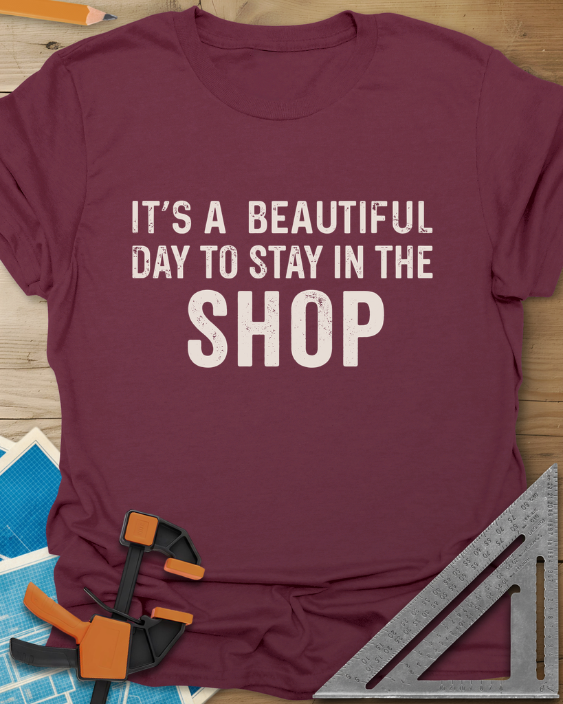 Stay In The Shop Tee — maroon