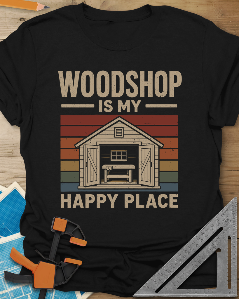 Woodshop Happy Place Tee — black