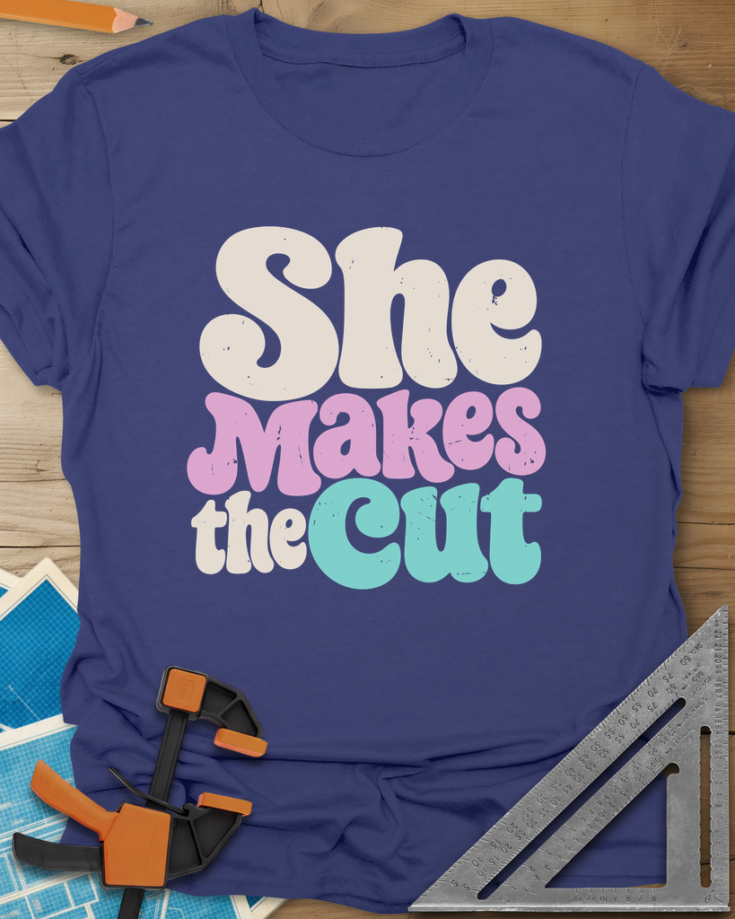 She Makes The Cut Tee — metro_blue