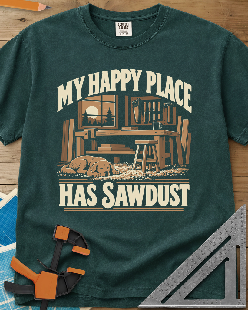 My Happy Place Has Sawdust - Premium Heavyweight Tee — blue_spruce