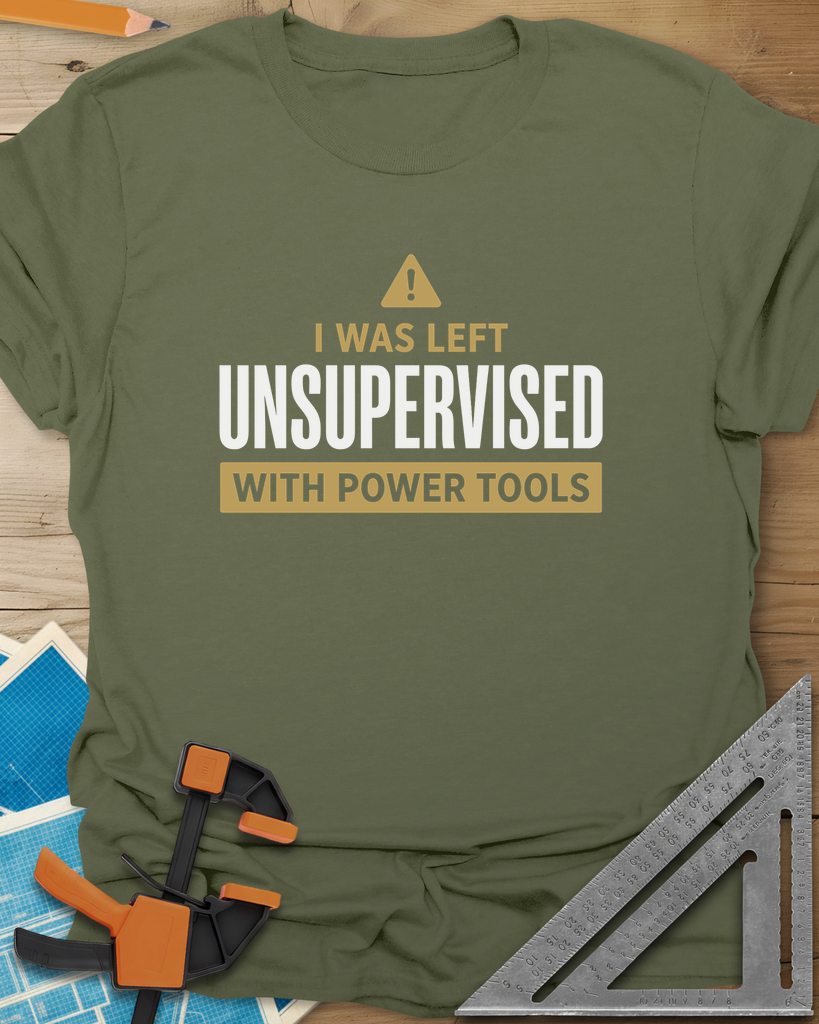 Left Unsupervised With Power Tools Tee — military_green