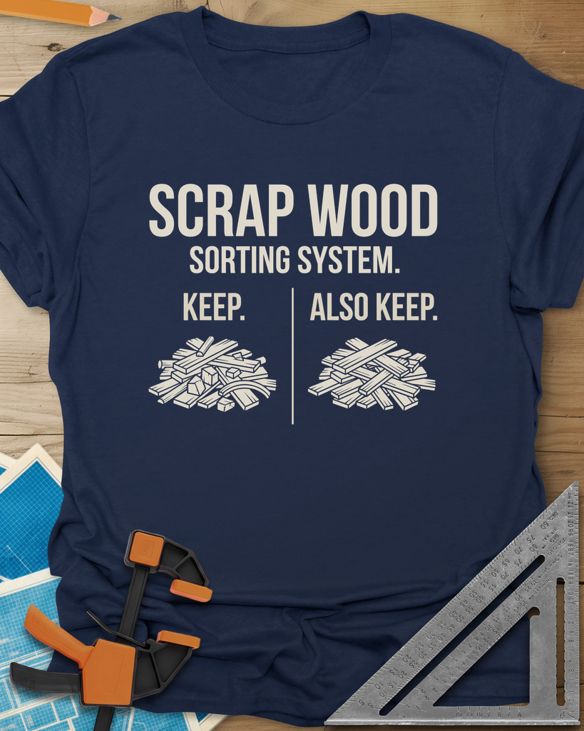 Scrap Wood Sorting System Tee — navy