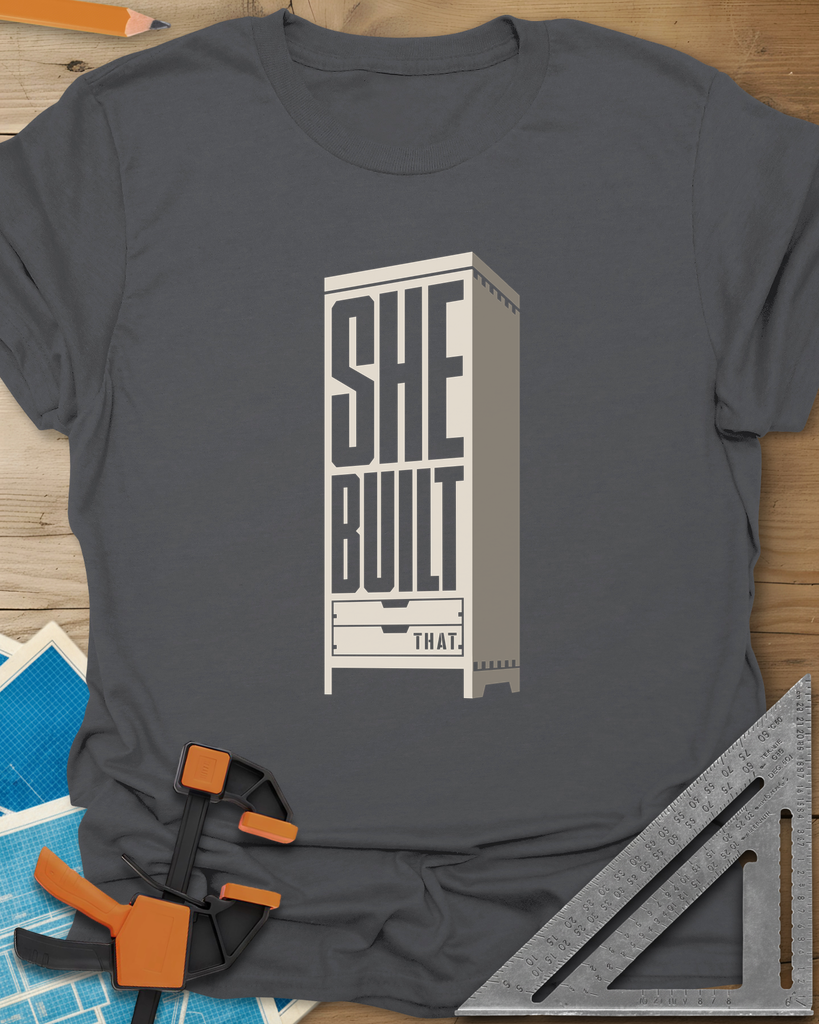 She Built Tee — charcoal
