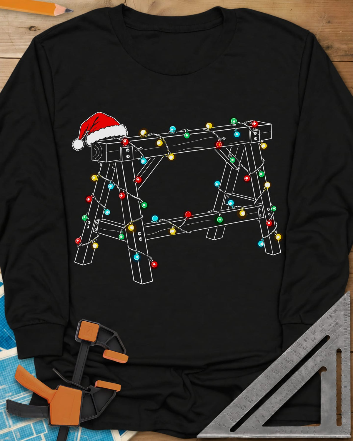 Festive Sawhorse Long Sleeve Tee - Black