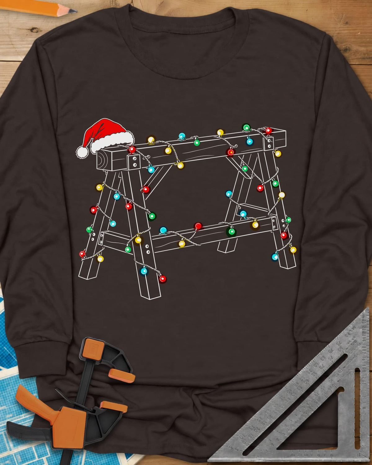 Festive Sawhorse Long Sleeve Tee - Dark Chocolate