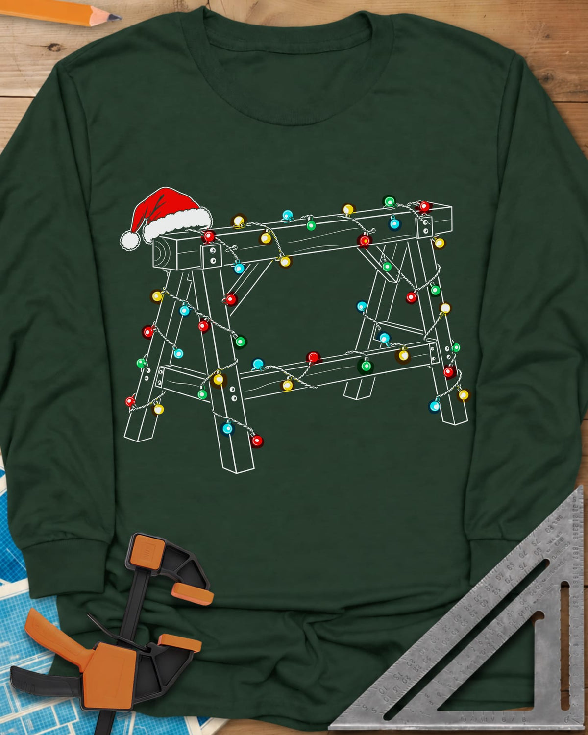 Festive Sawhorse Long Sleeve Tee - Forest Green