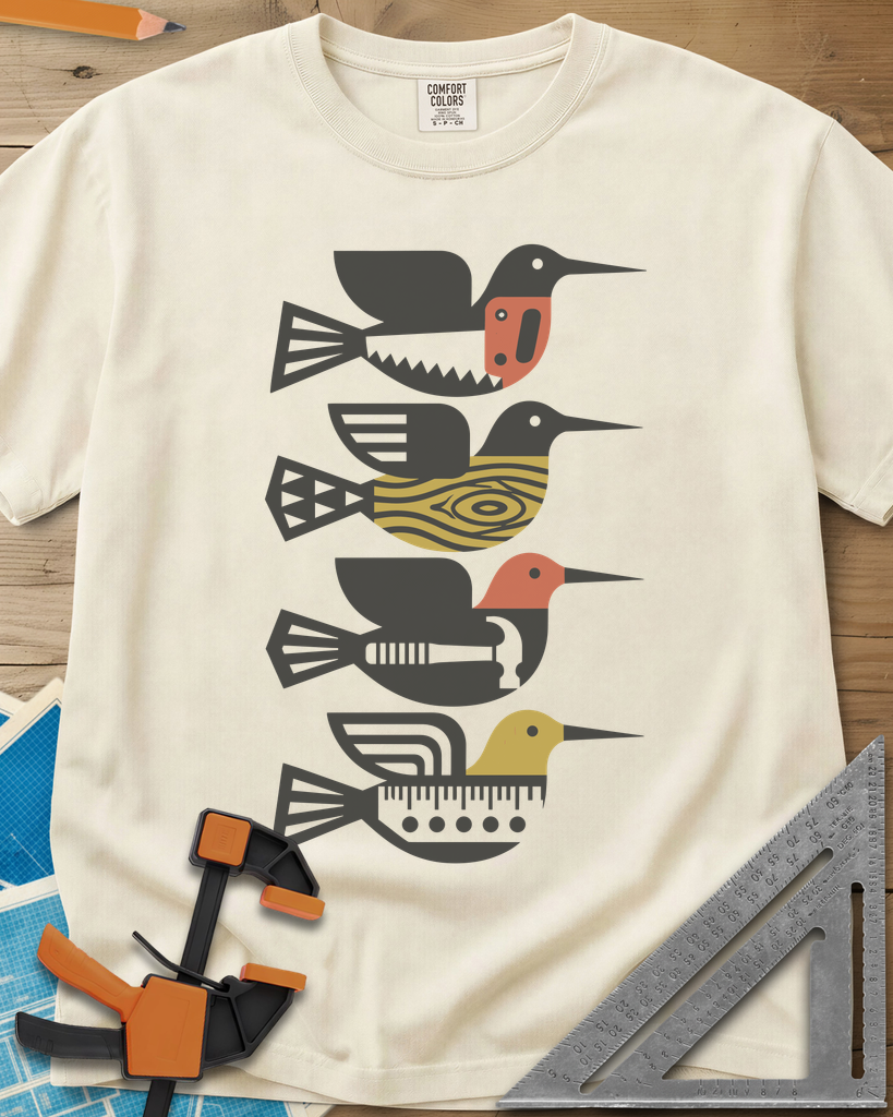 Woodworking Birds - Premium Heavyweight Tee — ivory
