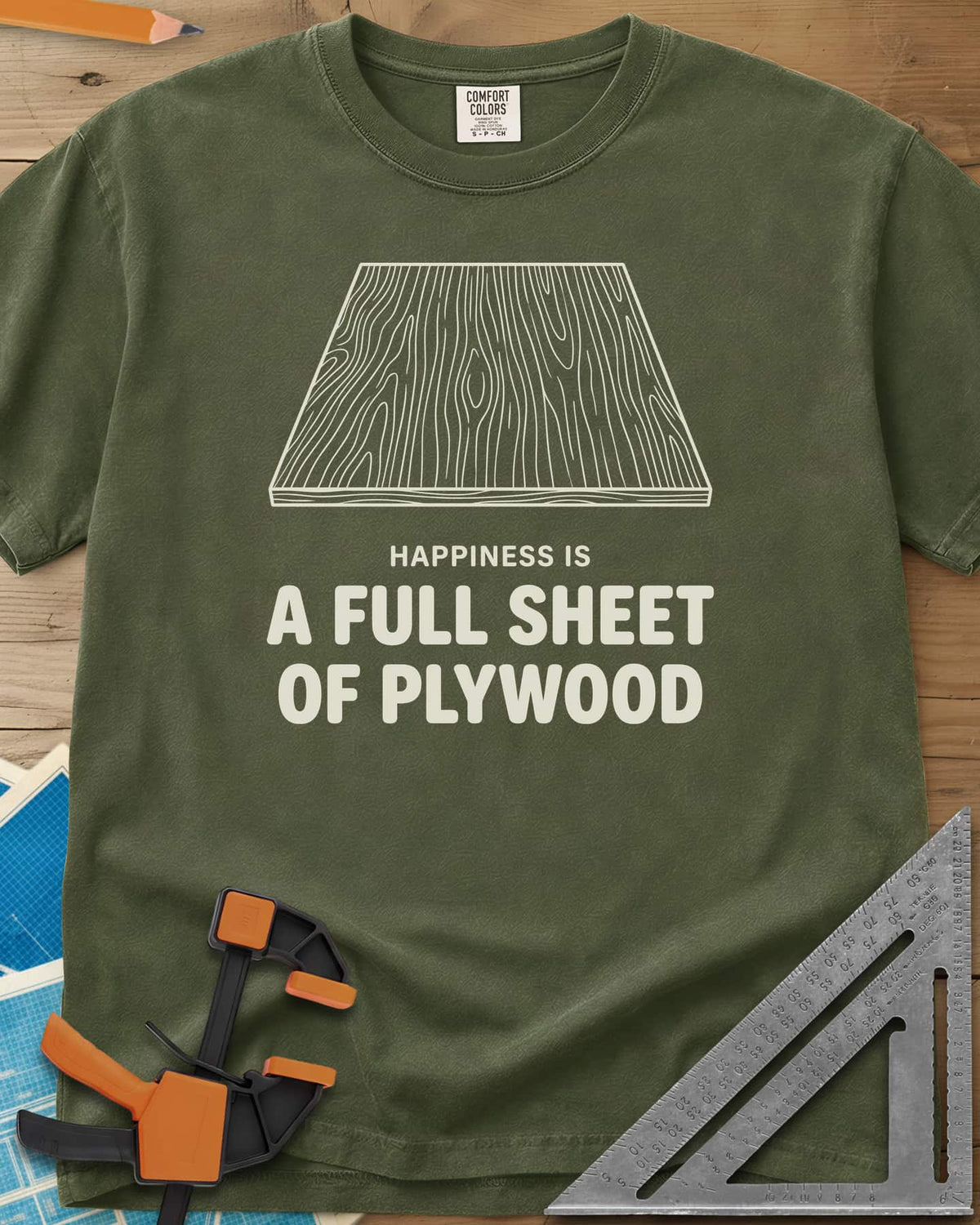 Full Sheet Of Plywood heavyweight tee in Hemp, a line drawing of a plywood sheet showing its grain