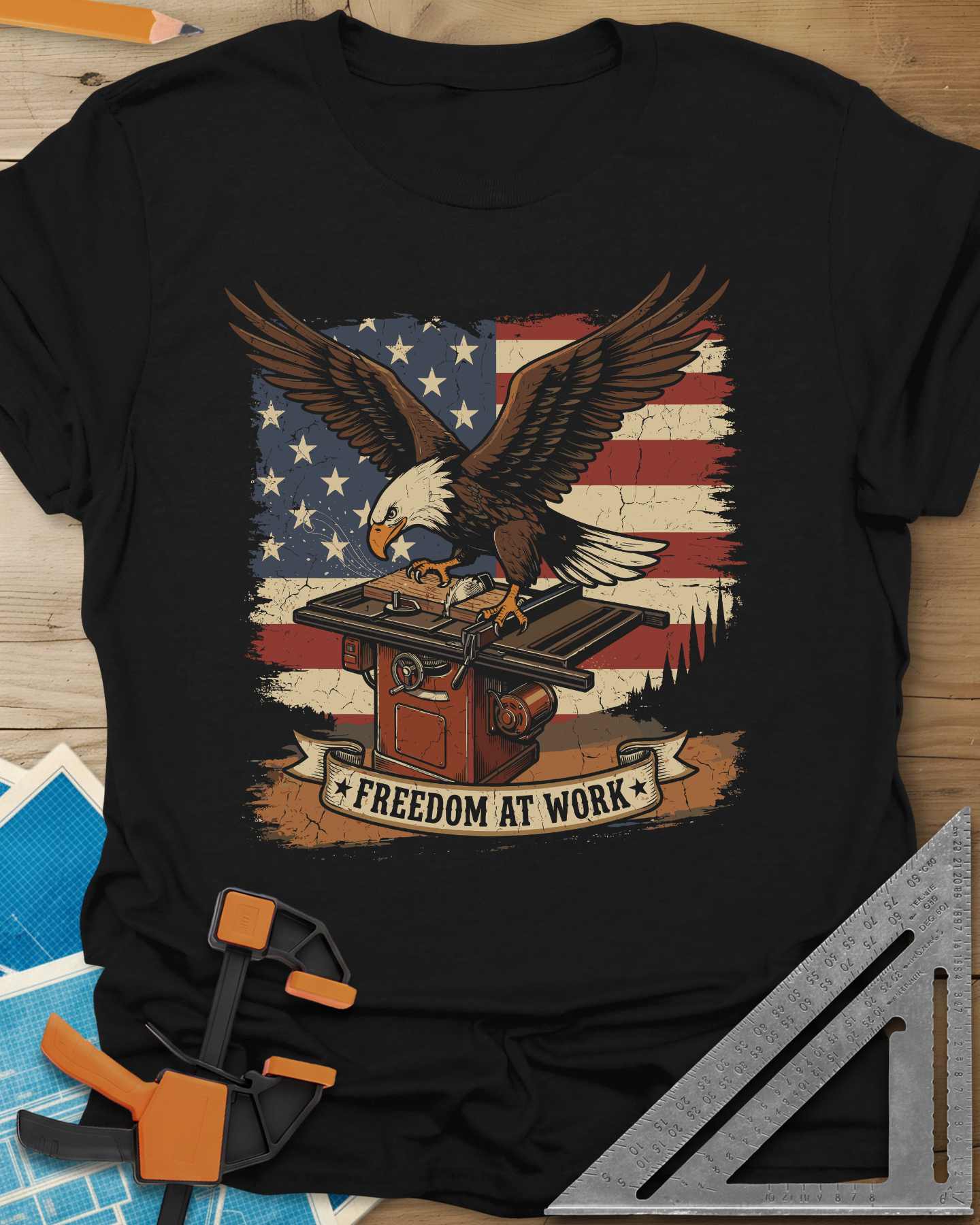 Freedom At Work Woodworking Eagle Tee