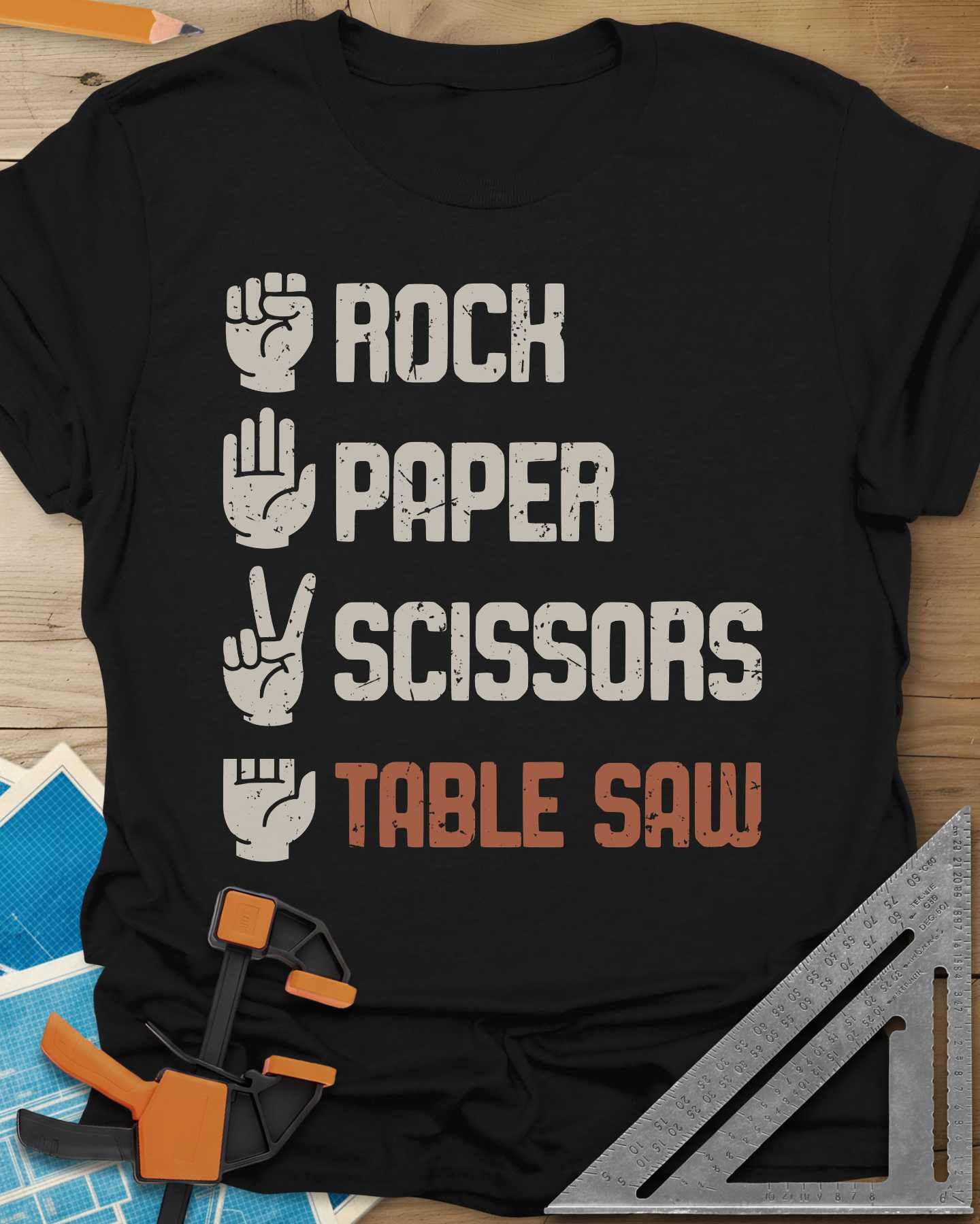 Rock, Paper, Scissors, Table Saw Vintage Tee
