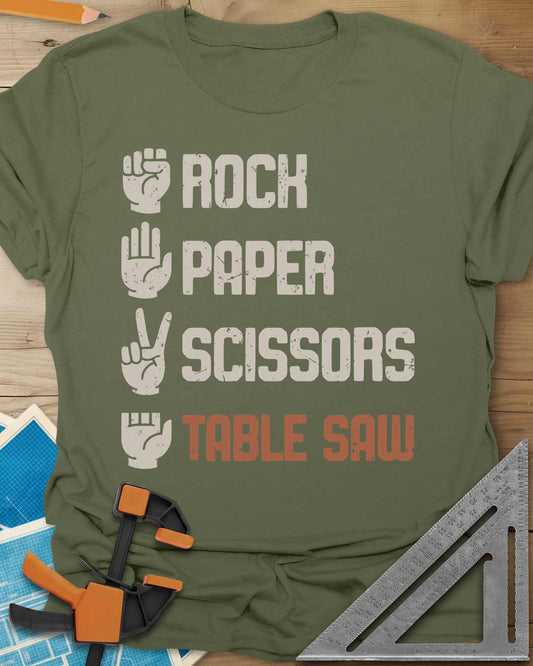Rock, Paper, Scissors, Table Saw Vintage Tee