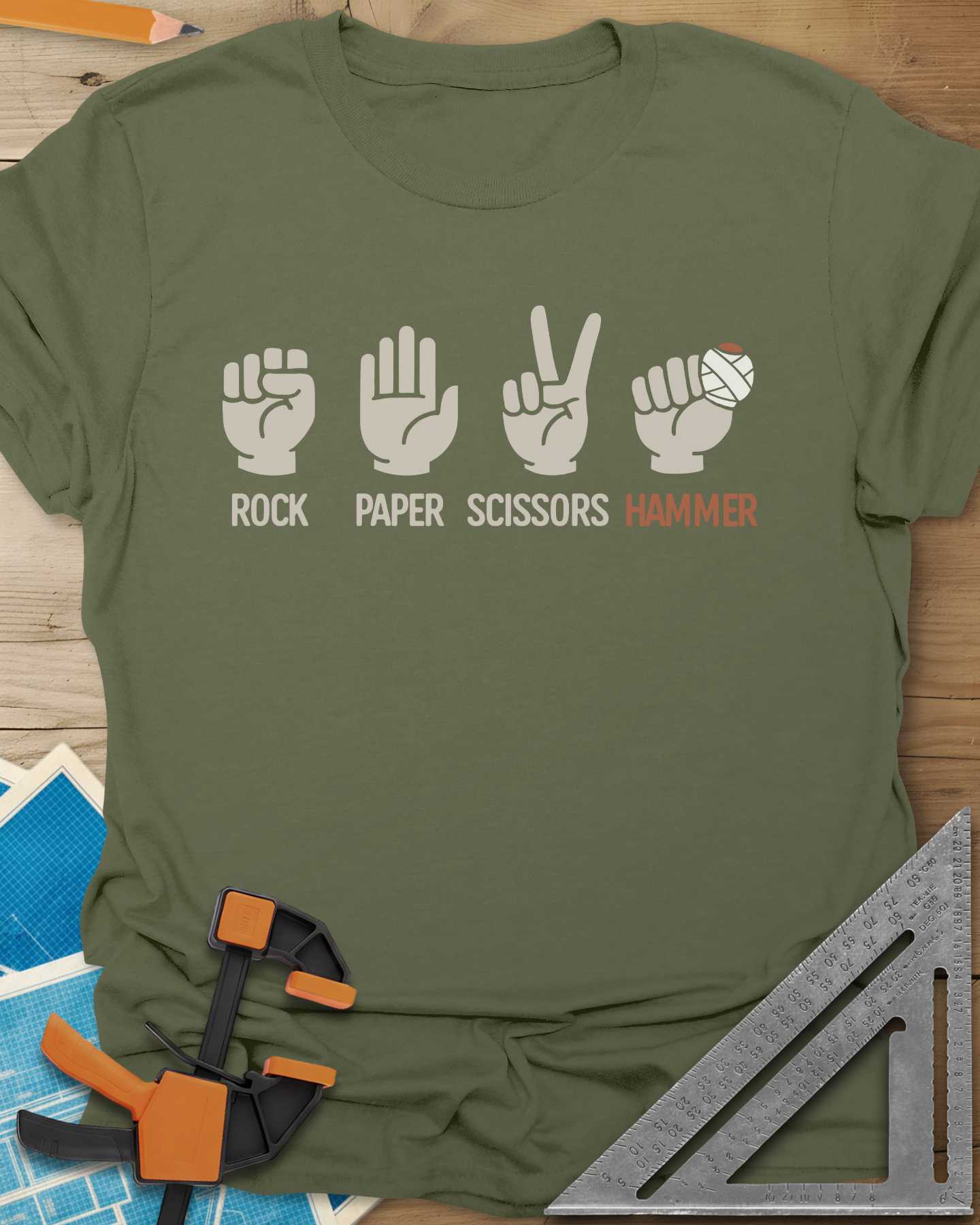 Rock, Paper, Scissors, Hammer Tee