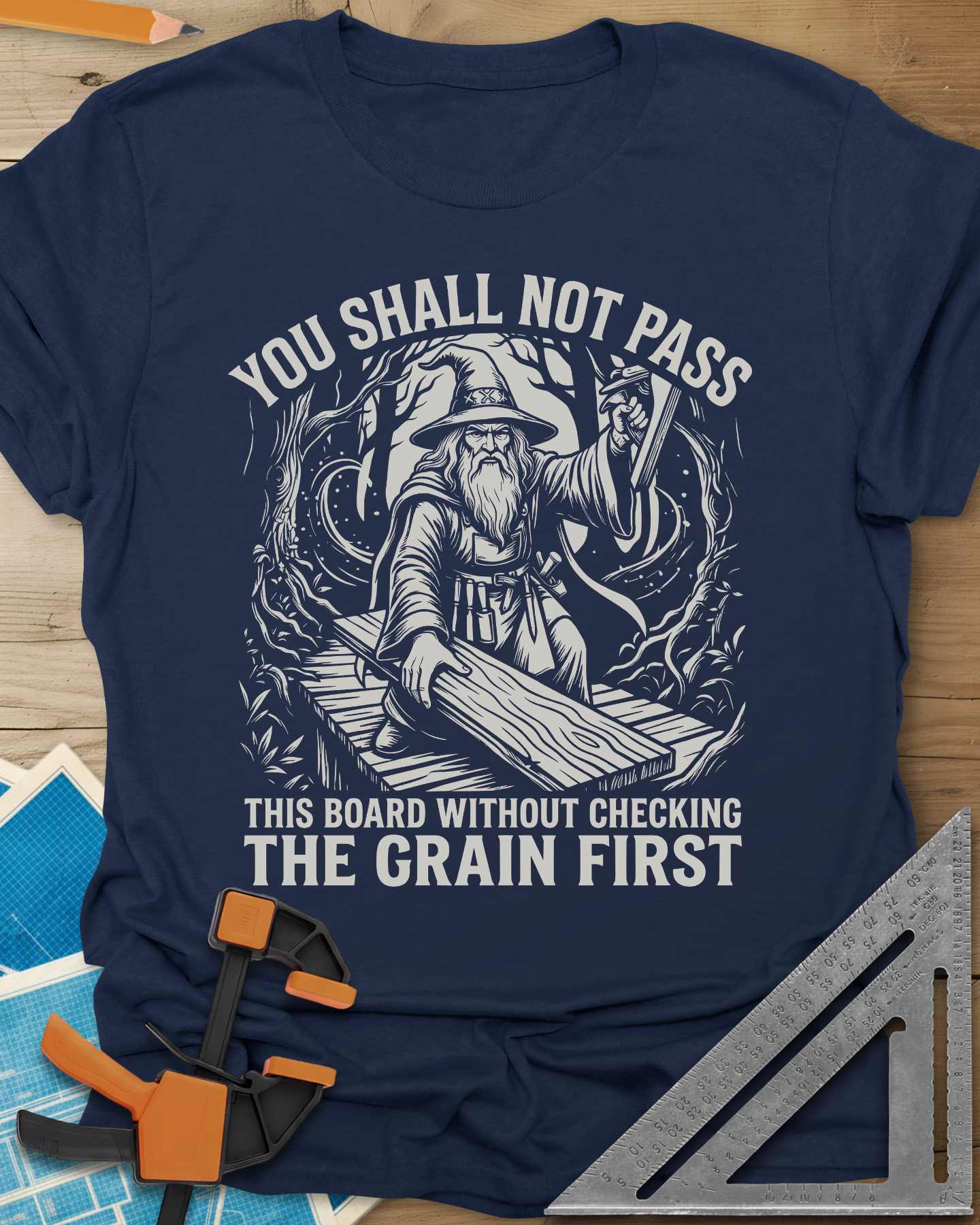 You Shall Not Pass Grain Check Woodworking Tee