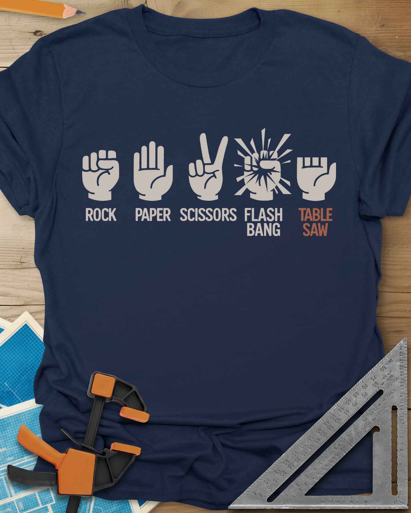 Rock, Paper, Scissors, Flashbang, Table Saw Tee