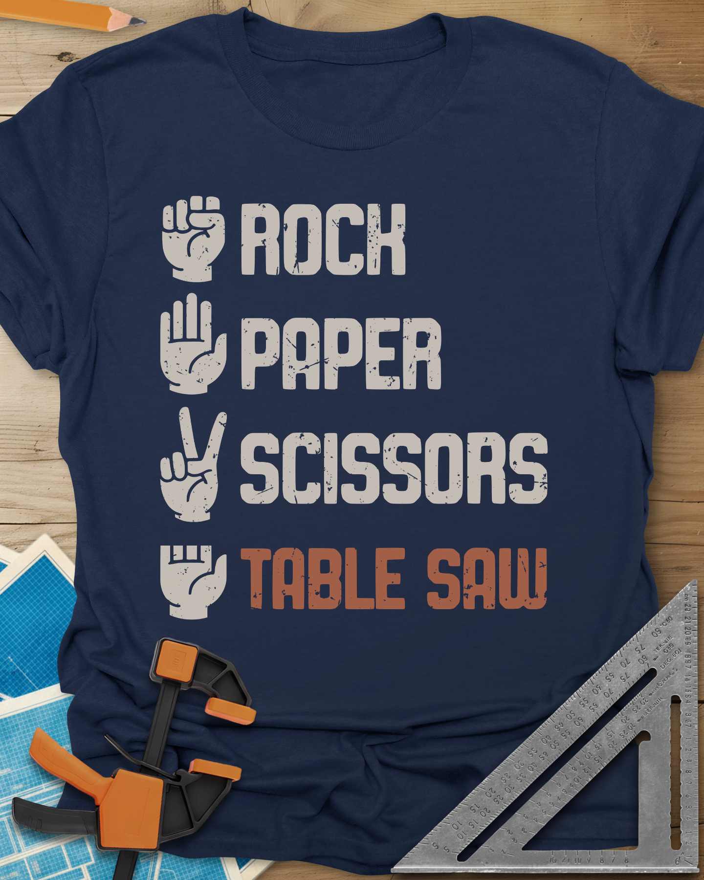 Rock, Paper, Scissors, Table Saw Vintage Tee