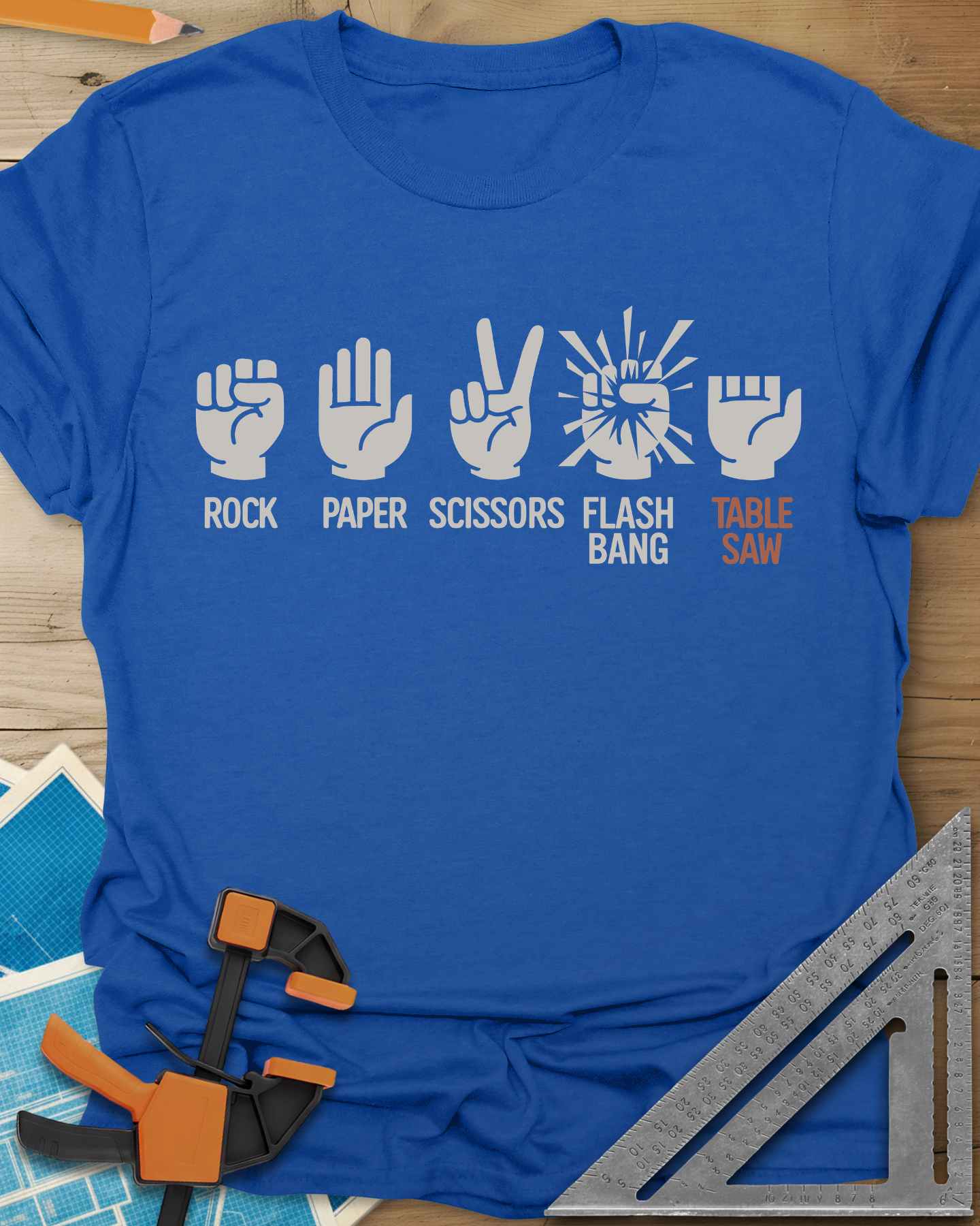 Rock, Paper, Scissors, Flashbang, Table Saw Tee