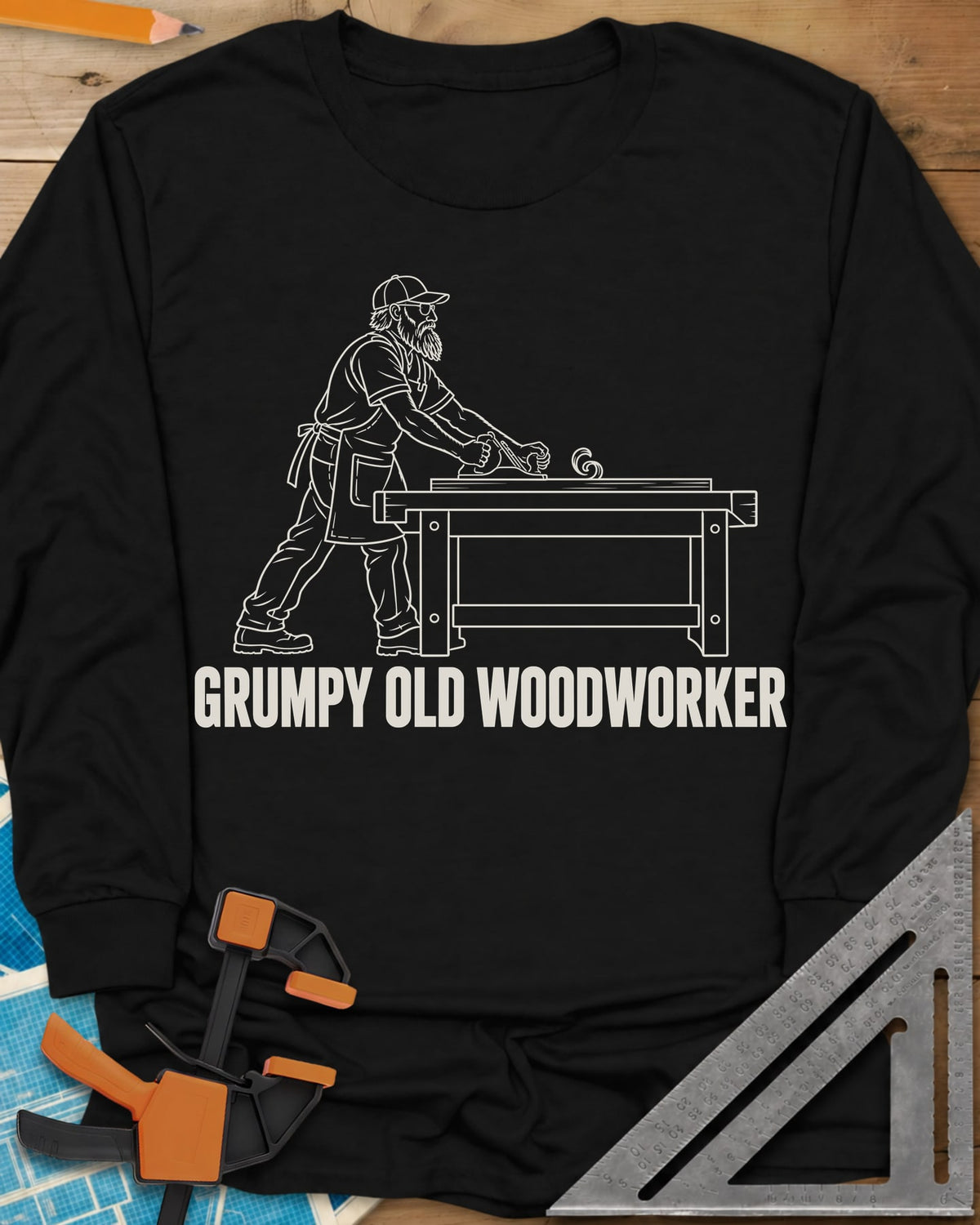 Grumpy Woodworker Long Sleeve Tee - Black